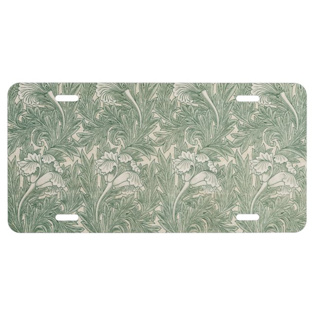 William Morris tulip wallpaper textile green License Plate (Front)