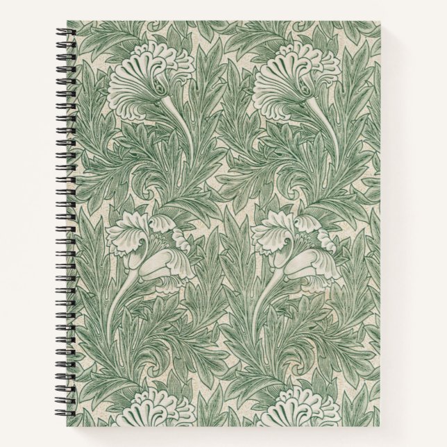 William Morris tulip wallpaper textile green Notebook (Front)