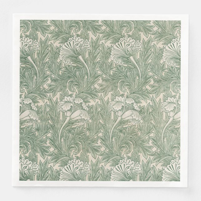 William Morris tulip wallpaper textile green Paper Dinner Napkins (Front)