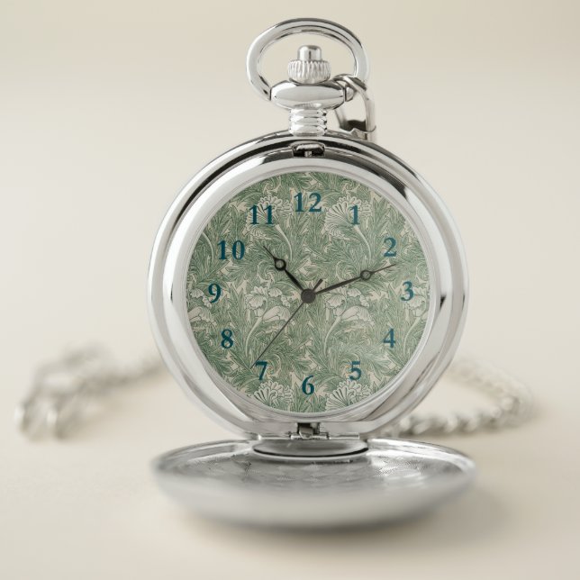 William Morris tulip wallpaper textile green Pocket Watch (Inside)