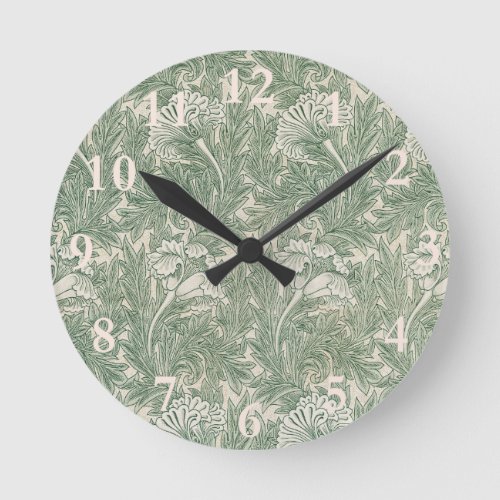 William Morris tulip wallpaper textile green Round Clock