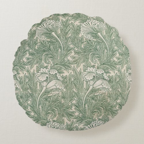 William Morris tulip wallpaper textile green Round Pillow