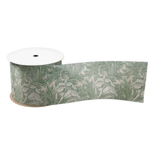 William Morris tulip wallpaper textile green Satin Ribbon