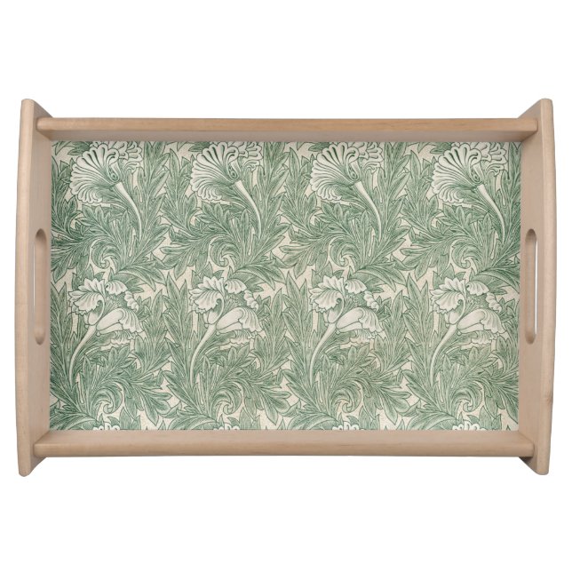 William Morris tulip wallpaper textile green Serving Tray (Front)