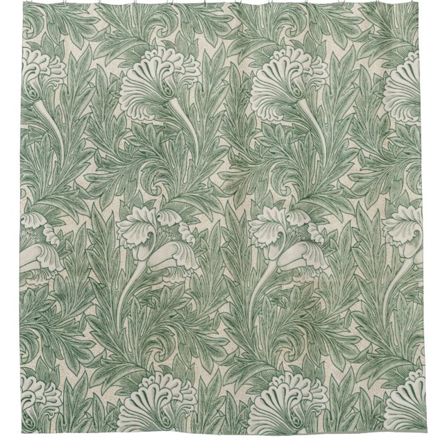 William Morris tulip wallpaper textile green Shower Curtain (Front)