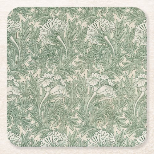 William Morris tulip wallpaper textile green Square Paper Coaster