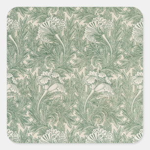 William Morris tulip wallpaper textile green Square Sticker