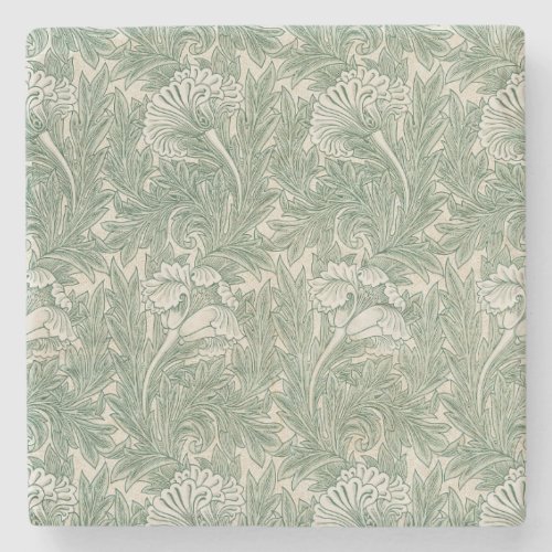 William Morris tulip wallpaper textile green Stone Coaster