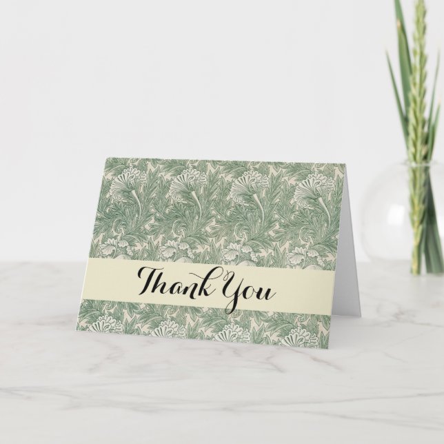 William Morris tulip wallpaper textile green Thank You Card (Front)