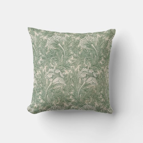 William Morris tulip wallpaper textile green Throw Pillow