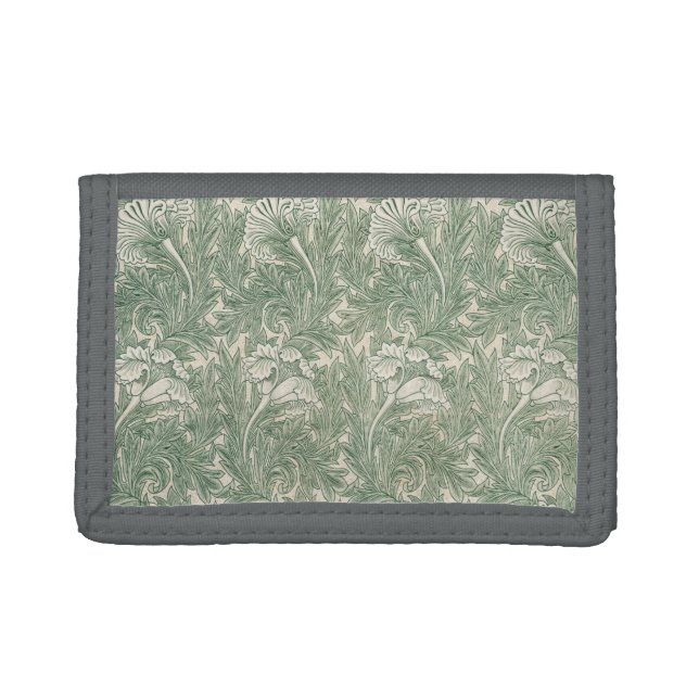 William Morris tulip wallpaper textile green Trifold Wallet (Front)
