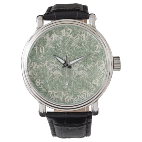 William Morris tulip wallpaper textile green Watch