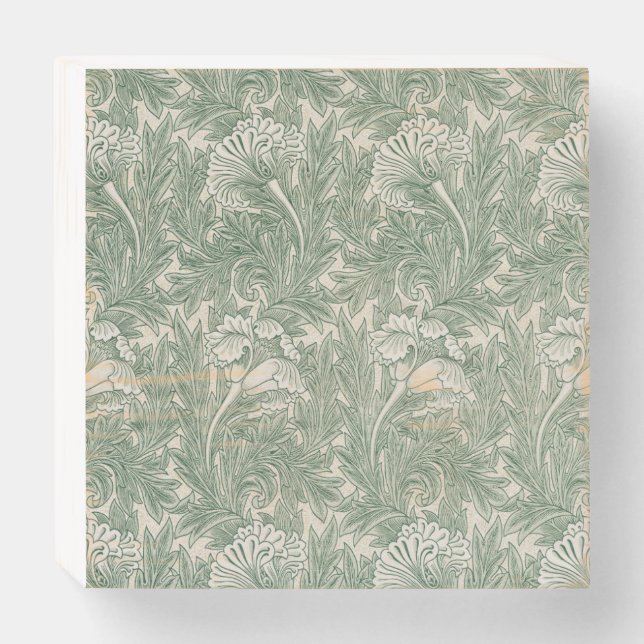 William Morris tulip wallpaper textile green Wooden Box Sign (Front Horizontal)