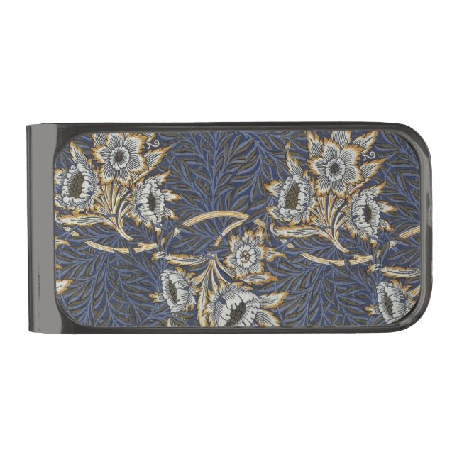 William Morris Tulip Willow Blue Pattern Gunmetal Finish Money Clip (Front)