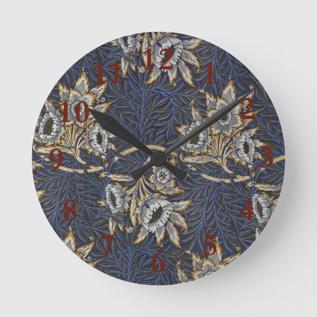 William Morris Tulip Willow Blue Pattern Round Clock (Front)