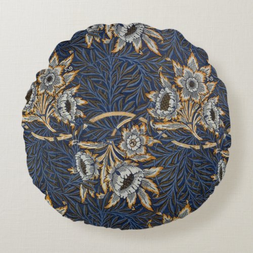 William Morris Tulip Willow Blue Pattern Round Pillow