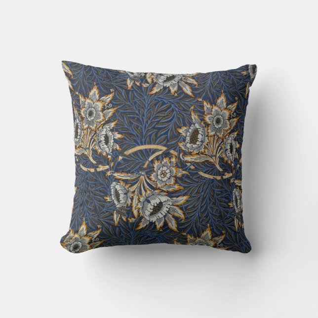 William Morris Tulip Willow Blue Pattern Throw Pillow (Front)