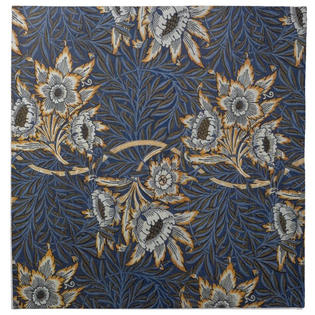 William Morris Tulip Willow Pattern Blue Floral Cloth Napkin (Front)