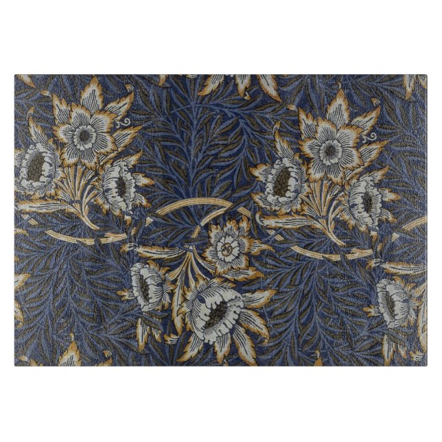 William Morris Tulip Willow Pattern Blue Floral Cutting Board (Front)