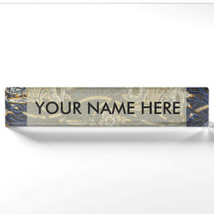 William Morris Tulip Willow Pattern Blue Floral Desk Name Plate