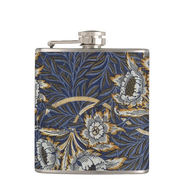 William Morris Tulip Willow Pattern Blue Floral Flask (Front)