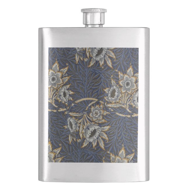 William Morris Tulip Willow Pattern Blue Floral Flask (Front)