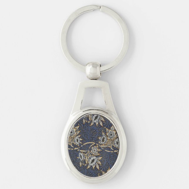 William Morris Tulip Willow Pattern Blue Floral Keychain (Front)