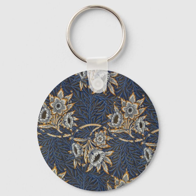 William Morris Tulip Willow Pattern Blue Floral Keychain (Front)