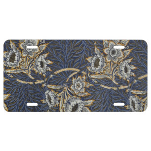 William Morris Tulip Willow Pattern Blue Floral License Plate