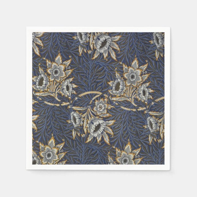 William Morris Tulip Willow Pattern Blue Floral Napkins (Front)