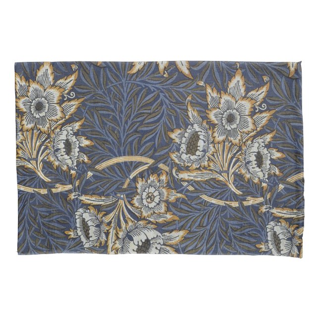 William Morris Tulip Willow Pattern Blue Floral Pillow Case (Front)