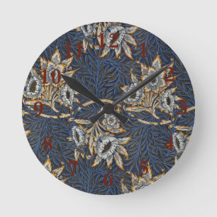William Morris Tulip Willow Pattern Blue Floral Round Clock
