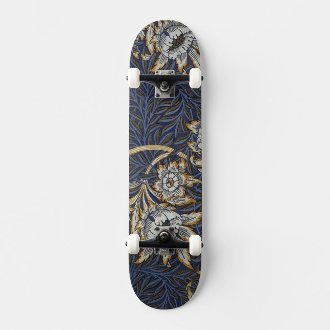 William Morris Tulip Willow Pattern Blue Floral Skateboard (Front)