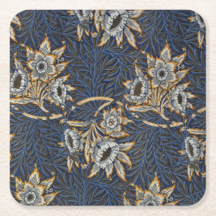 William Morris Tulip Willow Pattern Blue Floral Square Paper Coaster