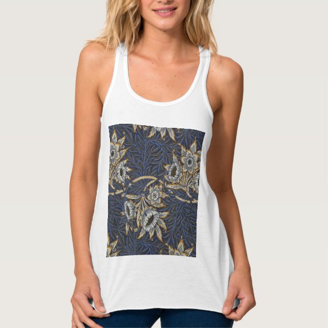 William Morris Tulip Willow Pattern Blue Floral Tank Top (Front)