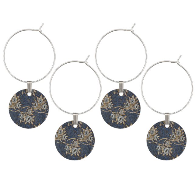 William Morris Tulip Willow Pattern Blue Floral Wine Charm (Staggered)