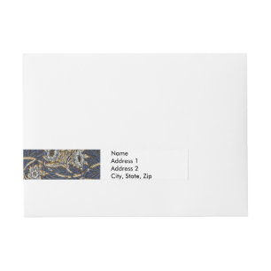 William Morris Tulip Willow Pattern Blue Floral Wrap Around Address Label