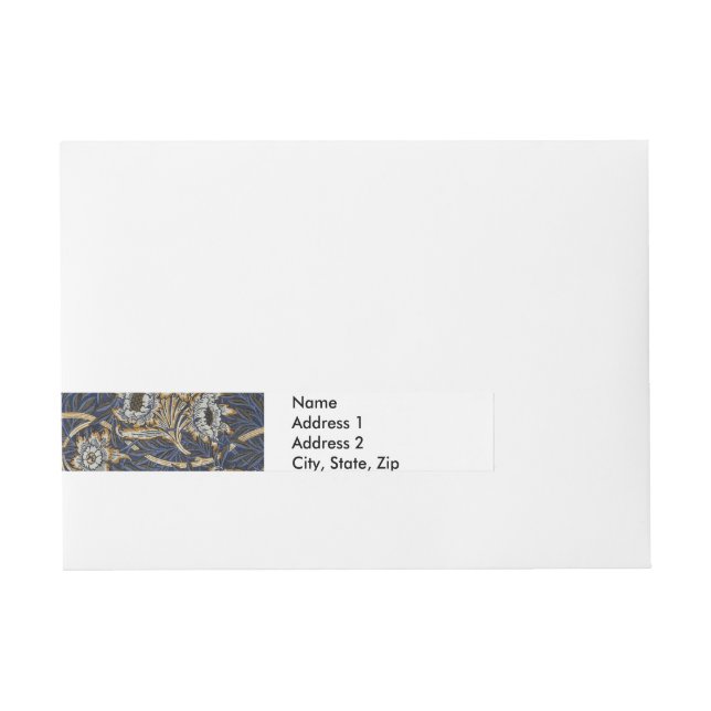 William Morris Tulip Willow Pattern Blue Floral Wrap Around Address Label (Front)