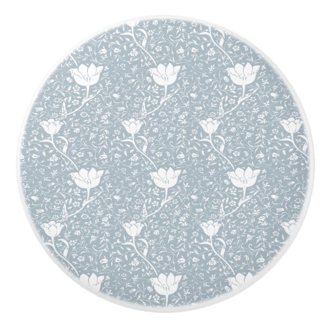 William Morris Tulips in White Pattern  Ceramic Knob (Front)