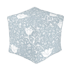 William Morris Tulips in White Pattern Pouf