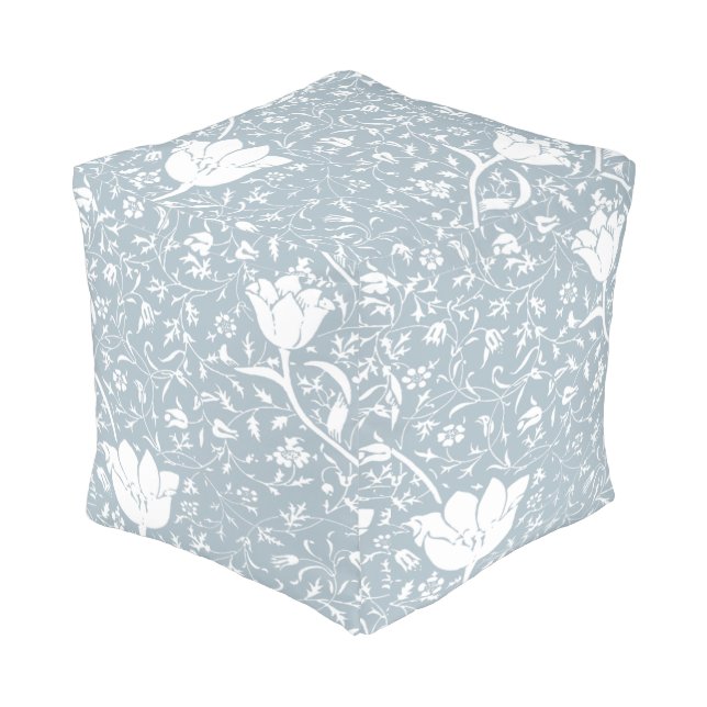William Morris Tulips in White Pattern Pouf (Angled Front)