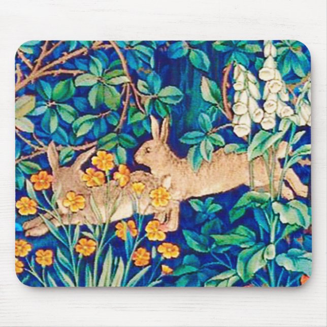 William Morris "Two Hares" - Rabbits in a Forest Mouse Pad (Front)