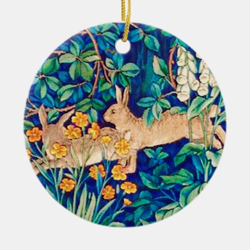 William Morris Two Hares Wild Rabbits Print  Ceramic Ornament