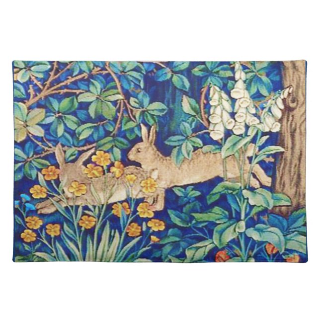 William Morris "Two Hares" Wild Rabbits Print  Cloth Placemat (Front)