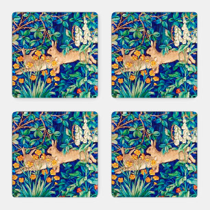 William Morris "Two Hares" Wild Rabbits Print Coaster Set