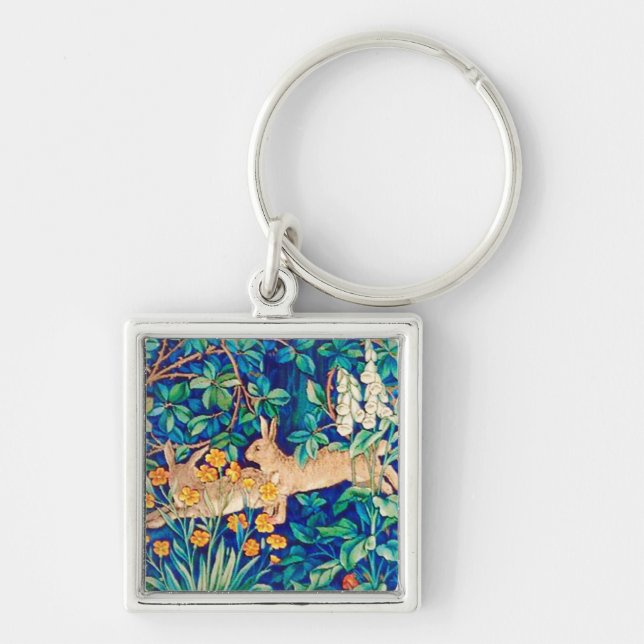 William Morris "Two Hares" Wild Rabbits Print  Keychain (Front)