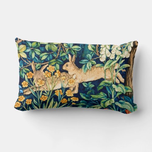 William Morris "Two Hares" Wild Rabbits Print Lumbar Pillow