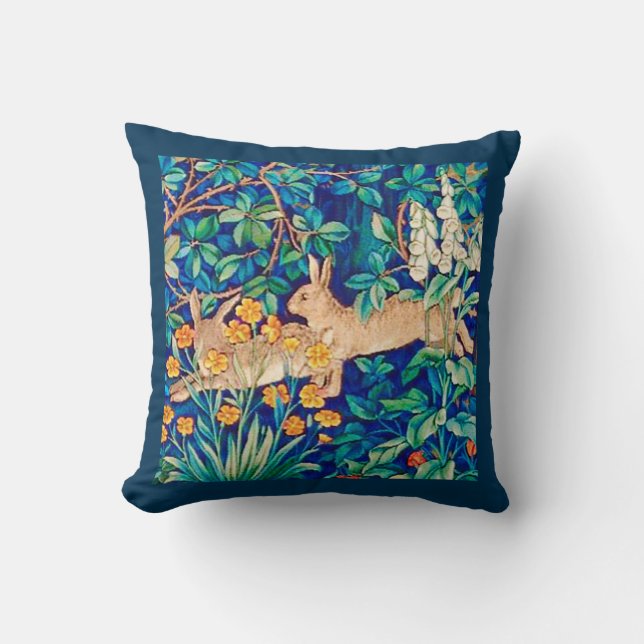 William Morris "Two Hares" - Wild Rabbits Throw Pillow (Front)