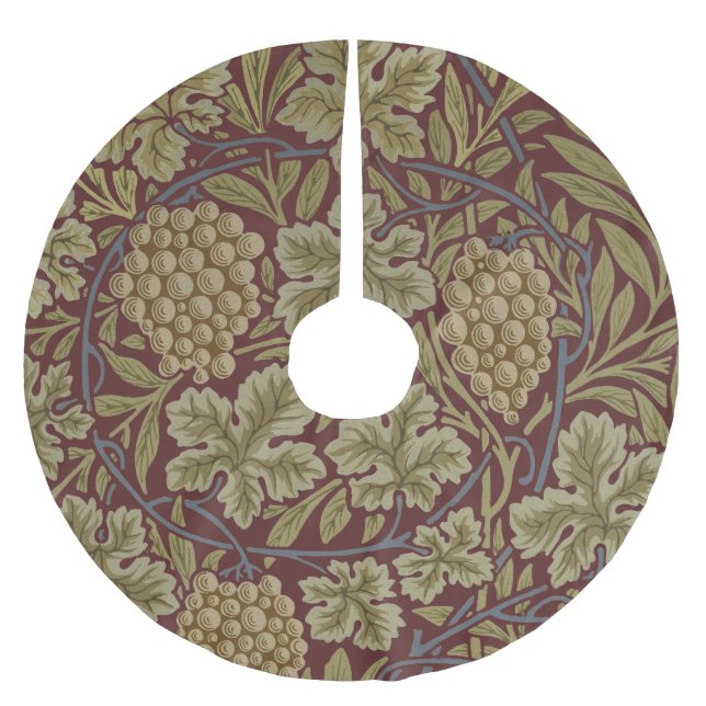 William Morris Vine Grape Red Green Art Brushed Polyester Tree Skirt (Front)