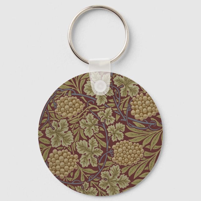 William Morris Vine Grape Red Green Art Keychain (Front)